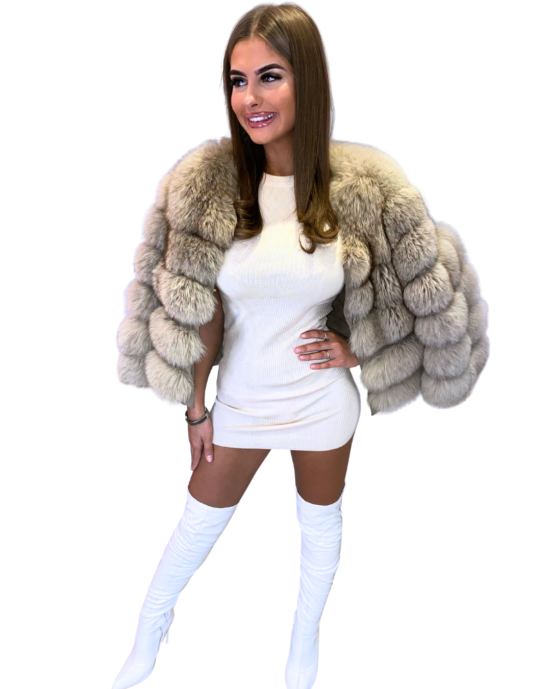 4 Roll Real Fox Fur Coat