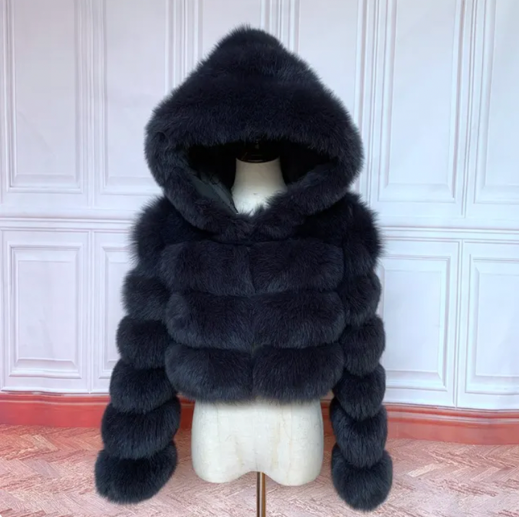 Hooded Bubble Real Fox Fur Coat
