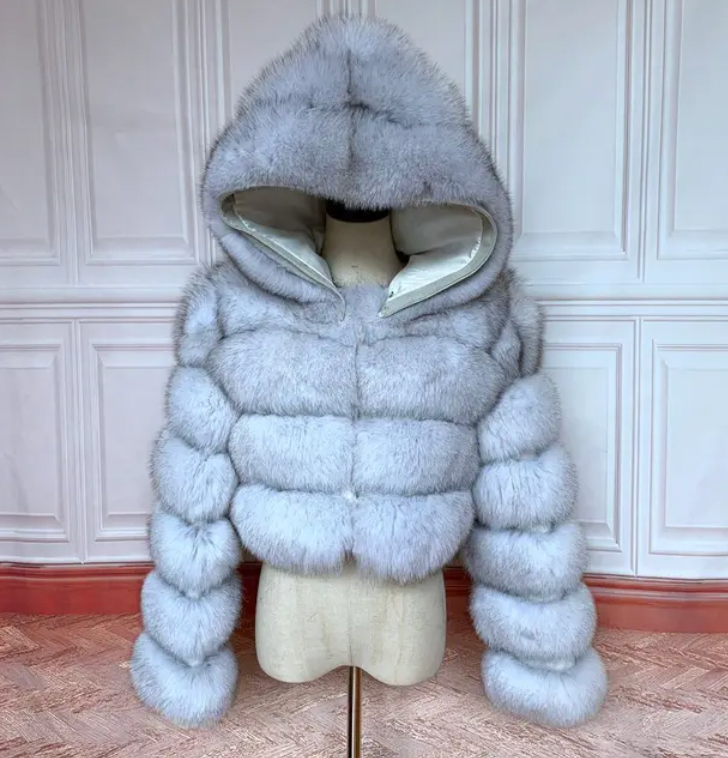 Hooded Bubble Real Fox Fur Coat