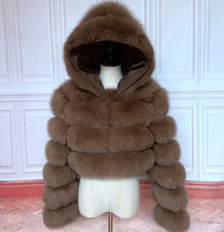 Hooded Bubble Real Fox Fur Coat