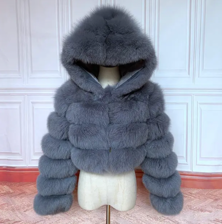 Hooded Bubble Real Fox Fur Coat