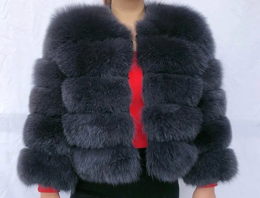 4 Roll Real Fox Fur Coat